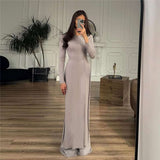 Elegant Long Sleeve Maxi Top with Flared Pants - S, Beige image