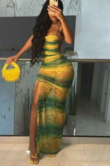 See-Through Ruffled Side Slit Sleeveless Maxi Dress image 0