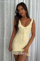 Elegant Lace Yellow Mini Dress image 0