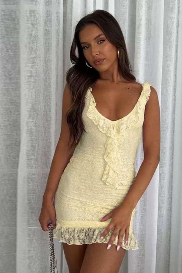 Elegant Lace Yellow Mini Dress image 0