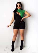 Asymmetrical Colorblock Bodycon Jumpsuit - L, Green image