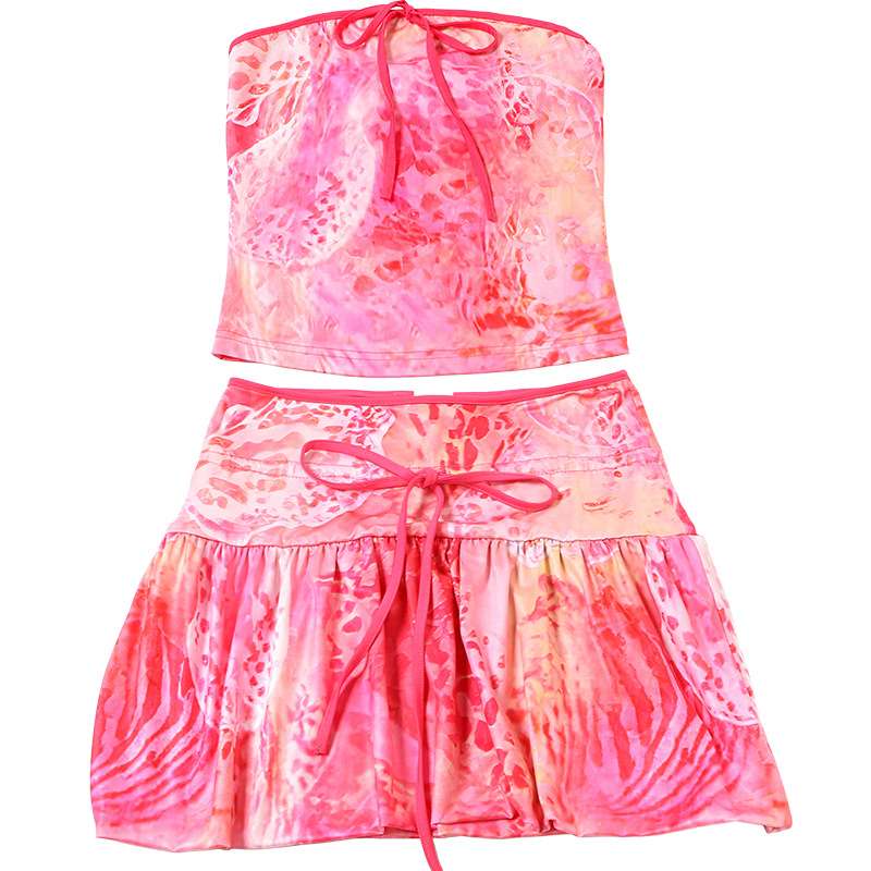Tie-Dye Strapless Crop Top & Ruffled Mini Skirt Set image 2