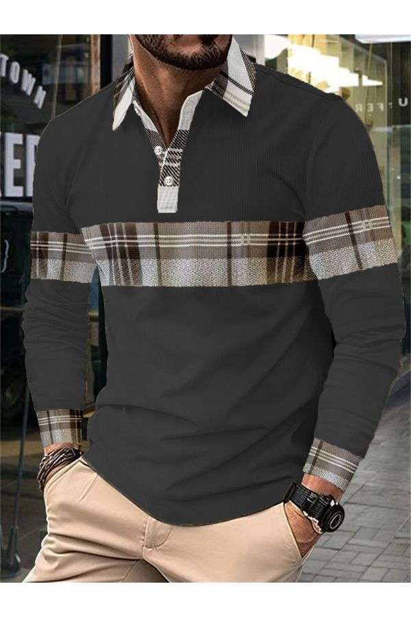 Casual Long Sleeve Color Matching Shirt - S, Black image