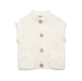 Knitted Sleeveless Cardigan Sweater - M, White image
