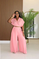 Cropped Top with Wide-Leg Pants Set image 0