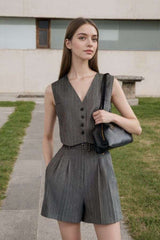 Stylish Pinstripe Sleeveless Blouse &amp; Shorts Set image 0