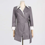 Notched Collar Long Sleeve Patchwork Blazers image 2