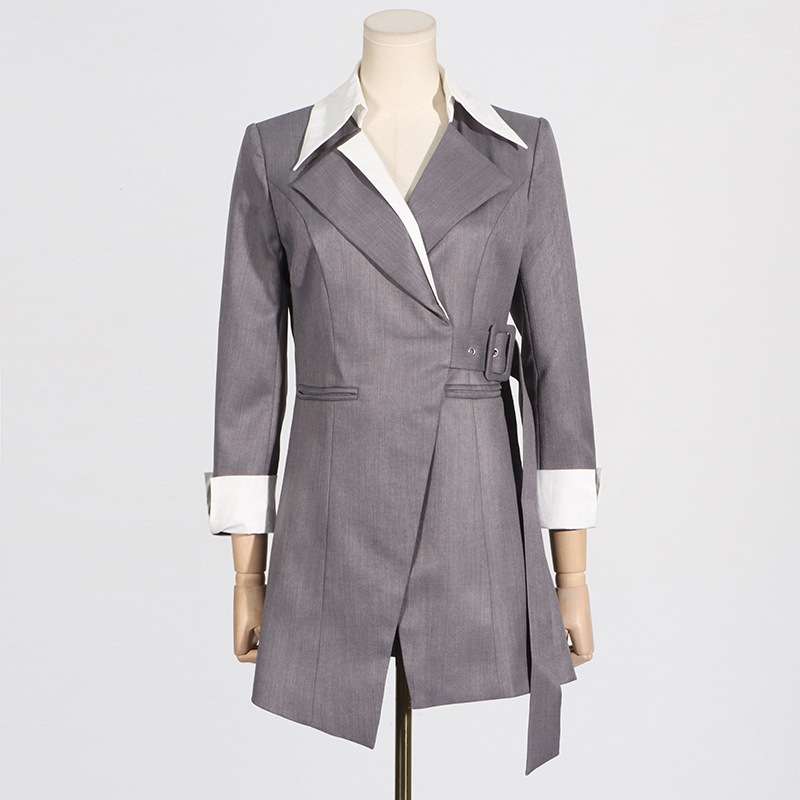 Notched Collar Long Sleeve Patchwork Blazers image 2