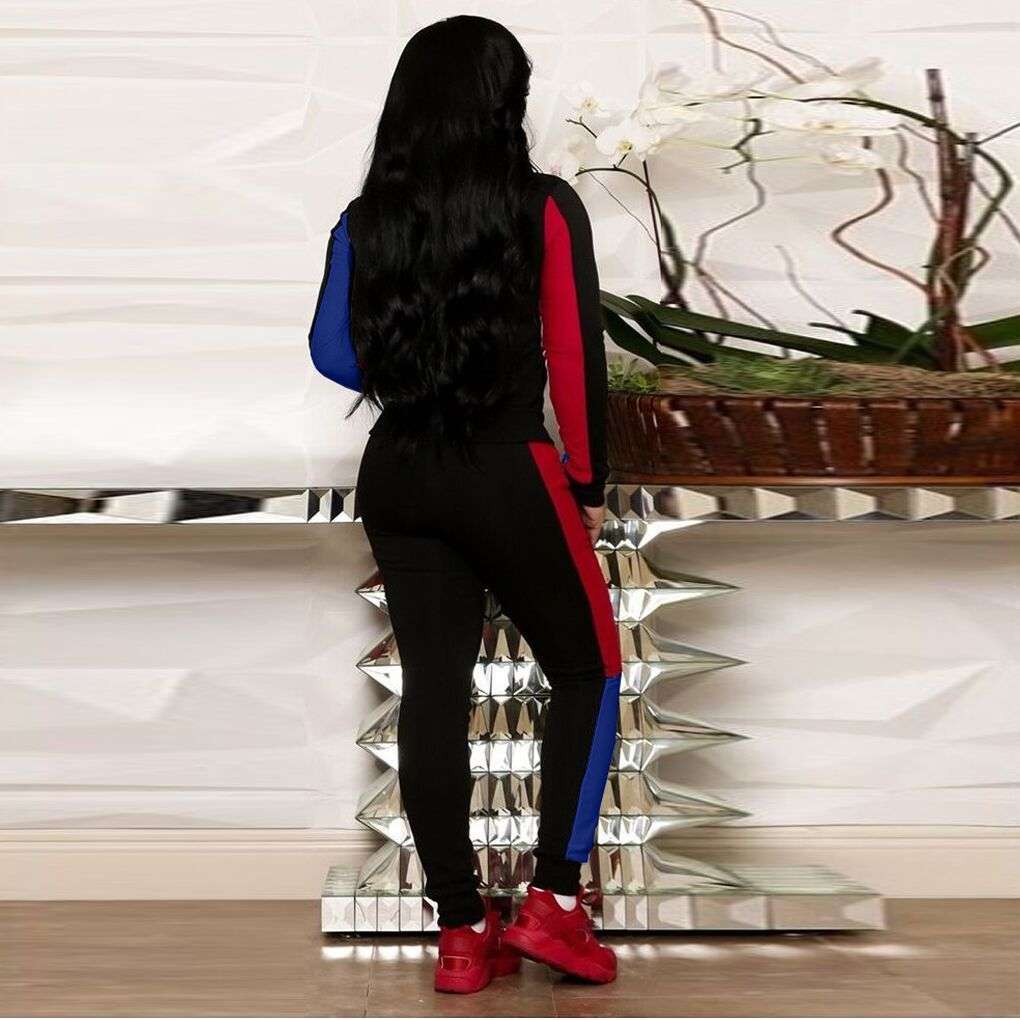 Color Block Two Piece Activewear Zipper Up Set image 2