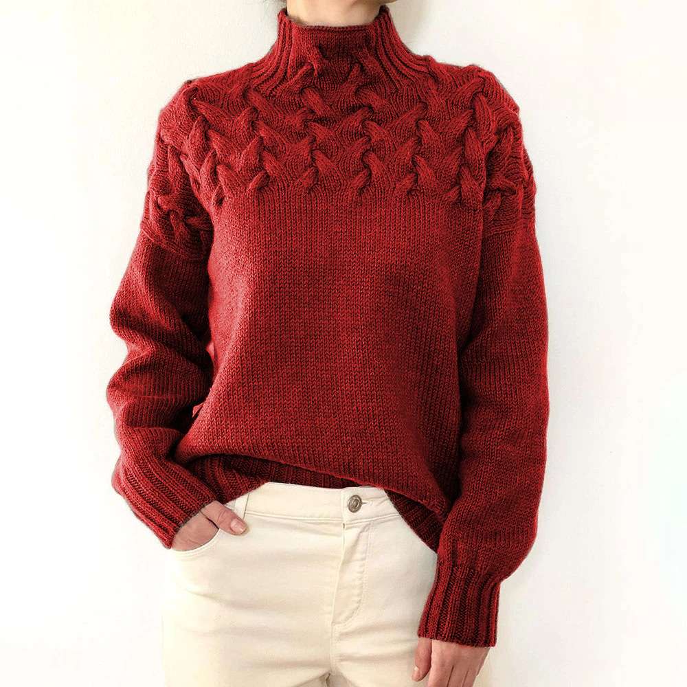 High Neck Solid Elastic Pullover Sweater image 3