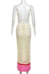 Sexy Ripped Crochet Cross Halter Back Resort Maxi Dress image 4