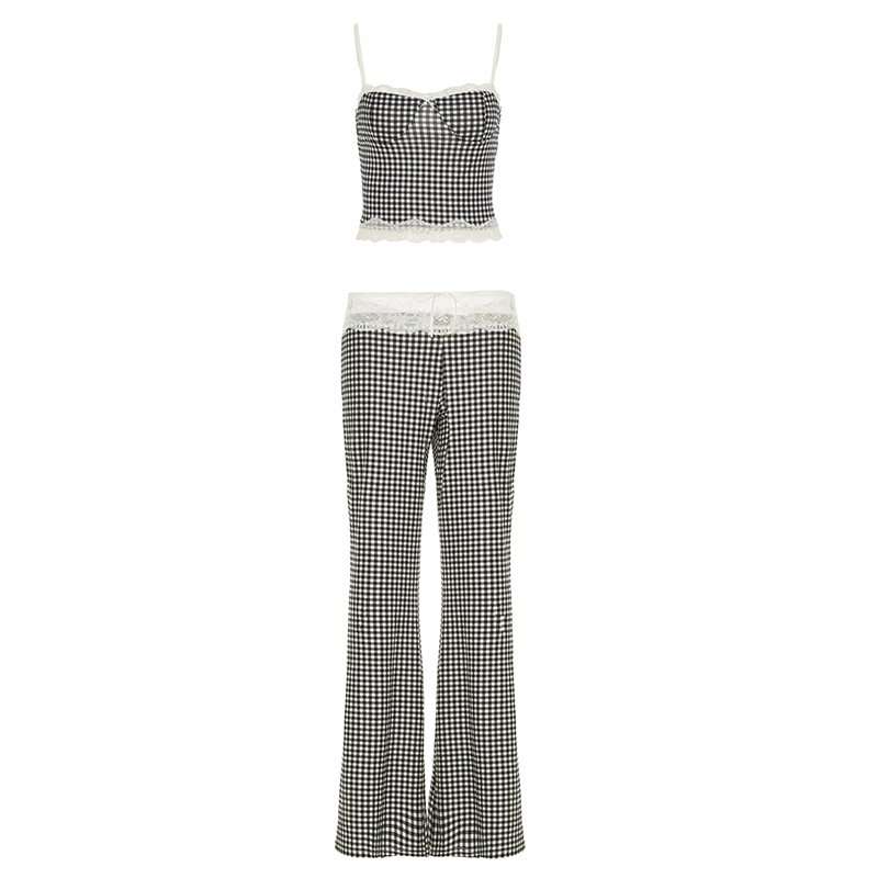 Gingham Print Lace Cami Top Bootcut Pants image 4