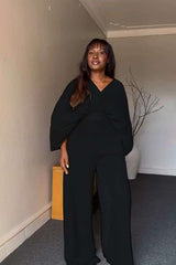 Elegant Set with Pleated Balloon Sleeves - L, Black image