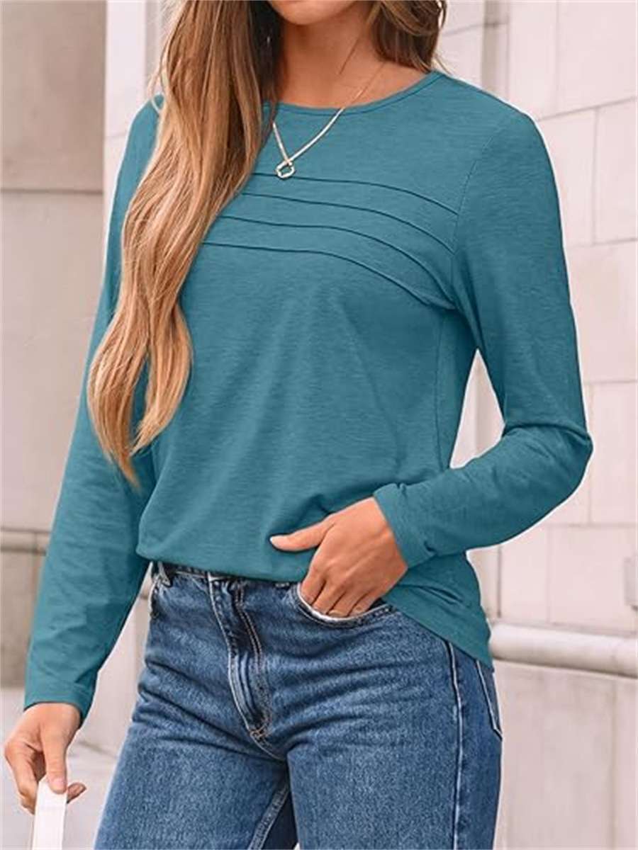 Long-Sleeve Top with Seam Details - L, Blue image