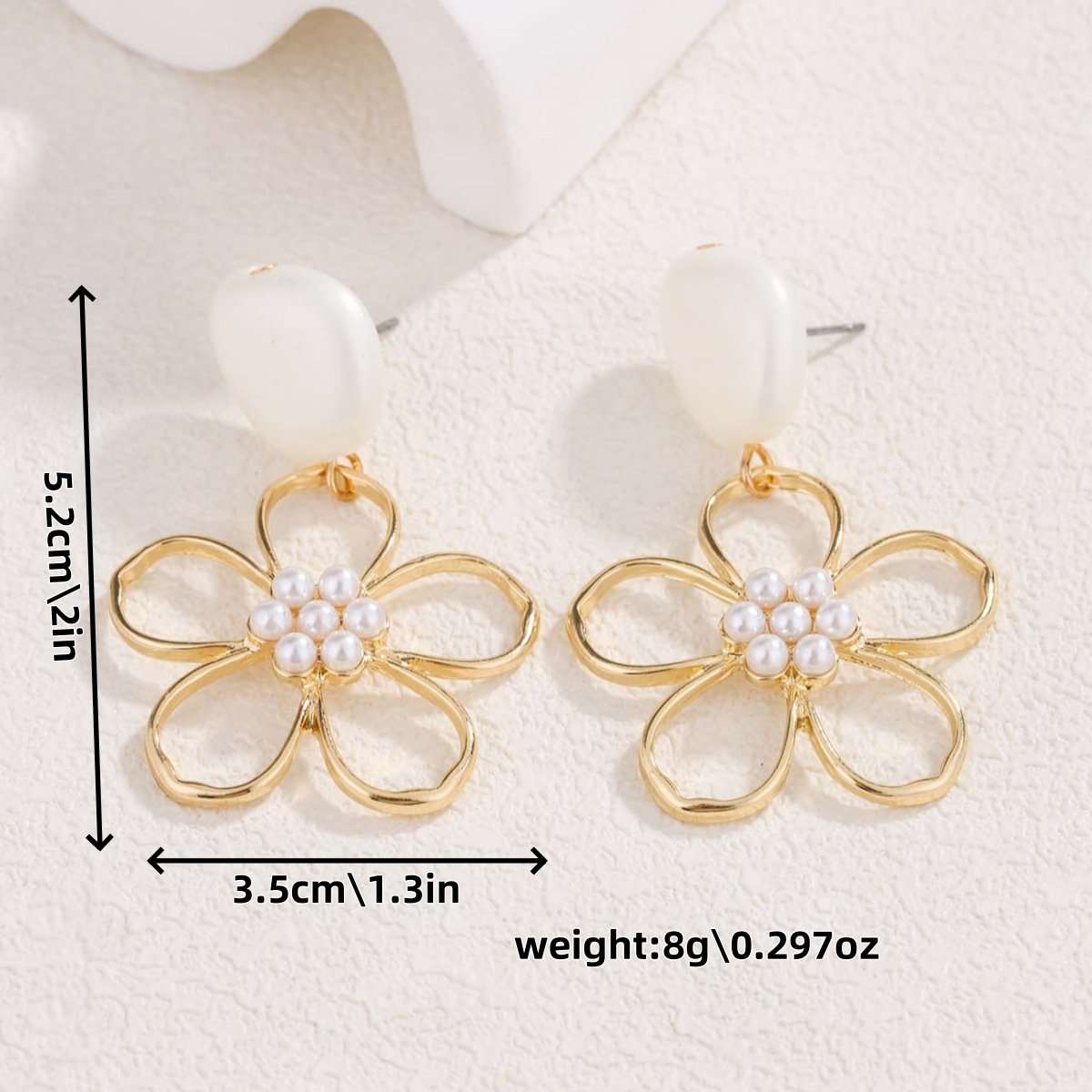 Elegant Gold and Pearl Flower Drop Earrings image 4