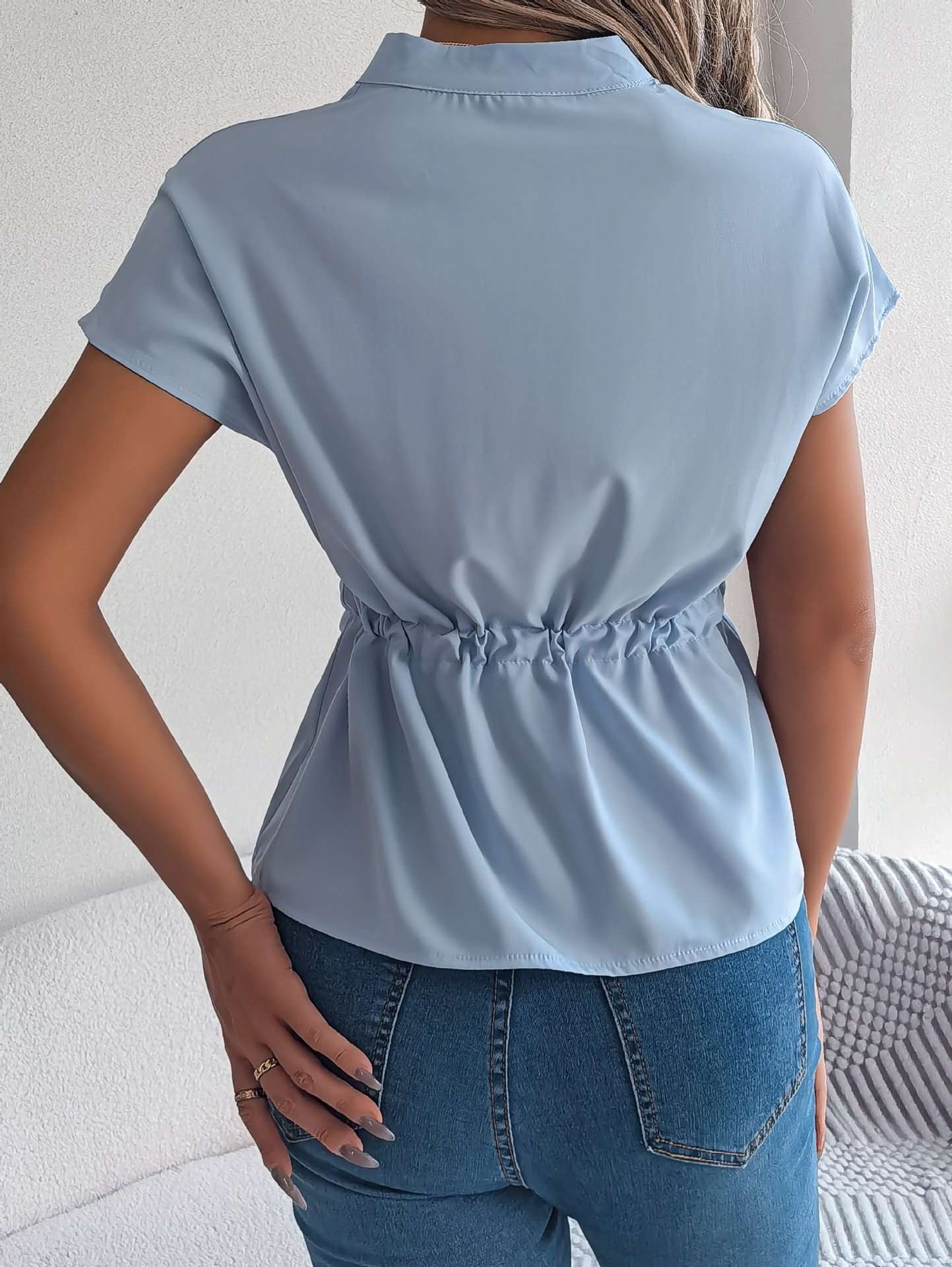 Button-Up Blouse with Waist Tie image 4