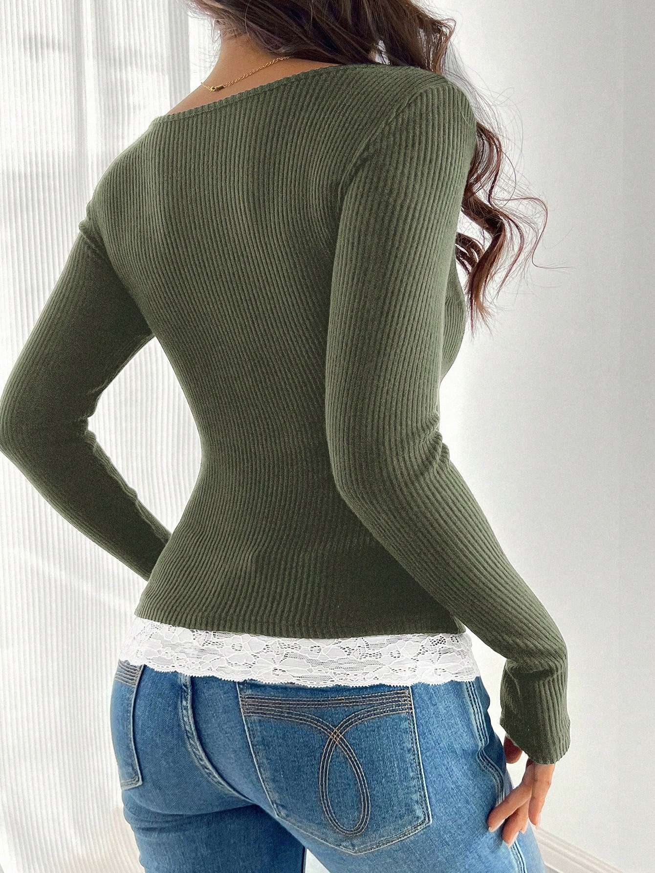 Ribbed Long Sleeve Button-Front Top image 4