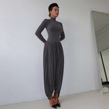 Chic Turtleneck Pleated Draped Jumpsuit - M, Grey image