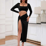 Cutout Twist Front Slit Maxi Dress - M, Black image