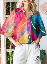 Floral print Long Sleeve Casual Shirt - L, Multi Orange image