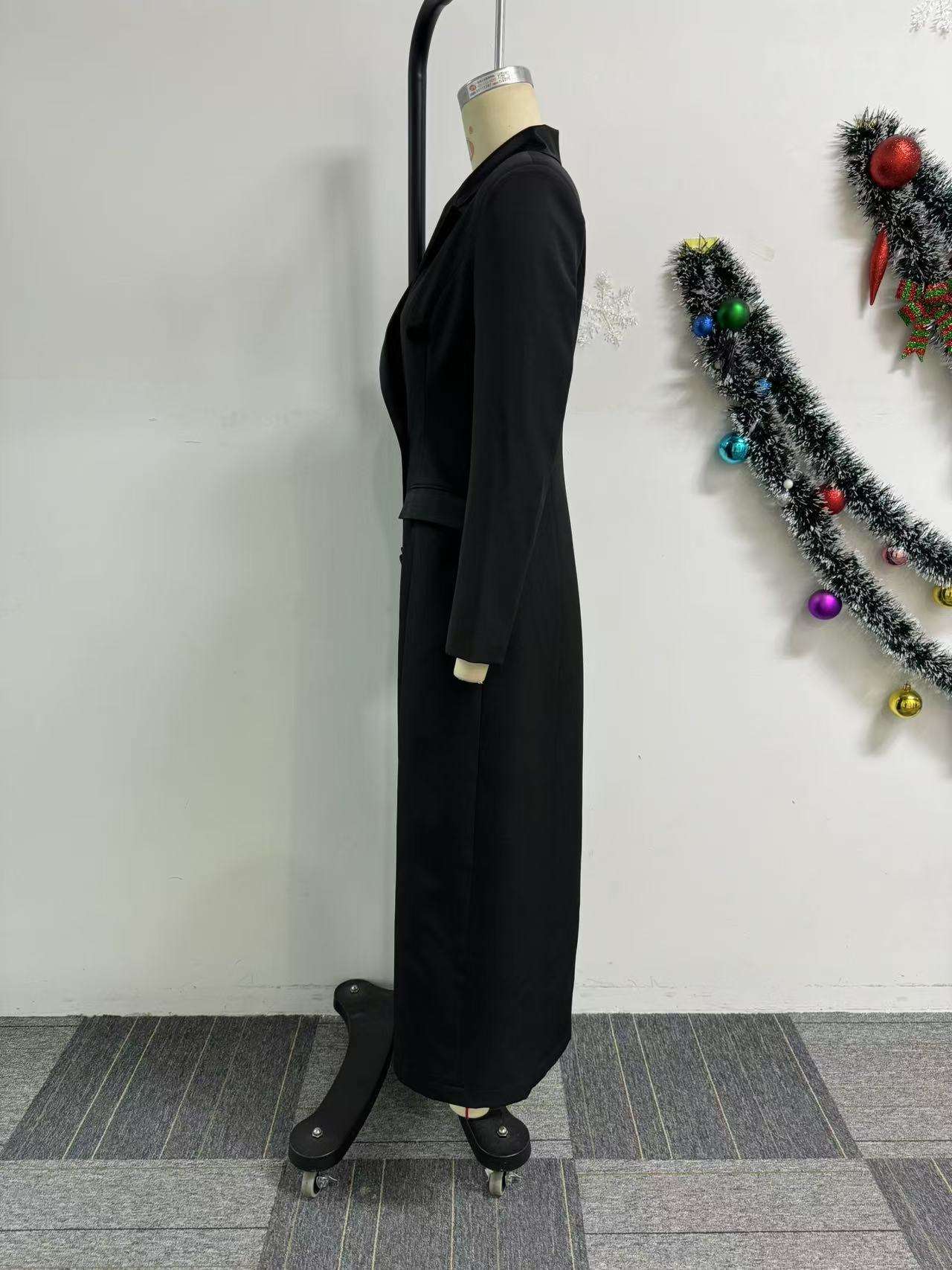 Elegant Black Double-Breasted Long Coat image 5