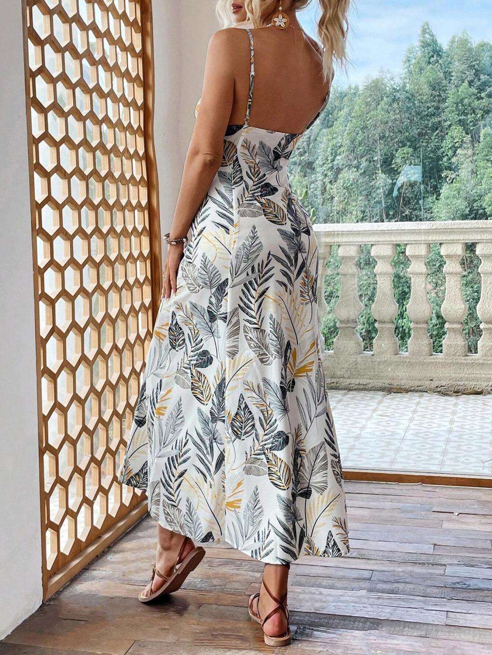 Tropical Leaf Print Maxi Dress image 1