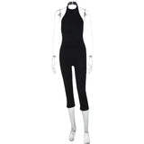 Sleek Black Halter Cut-Out Jumpsuit image 3