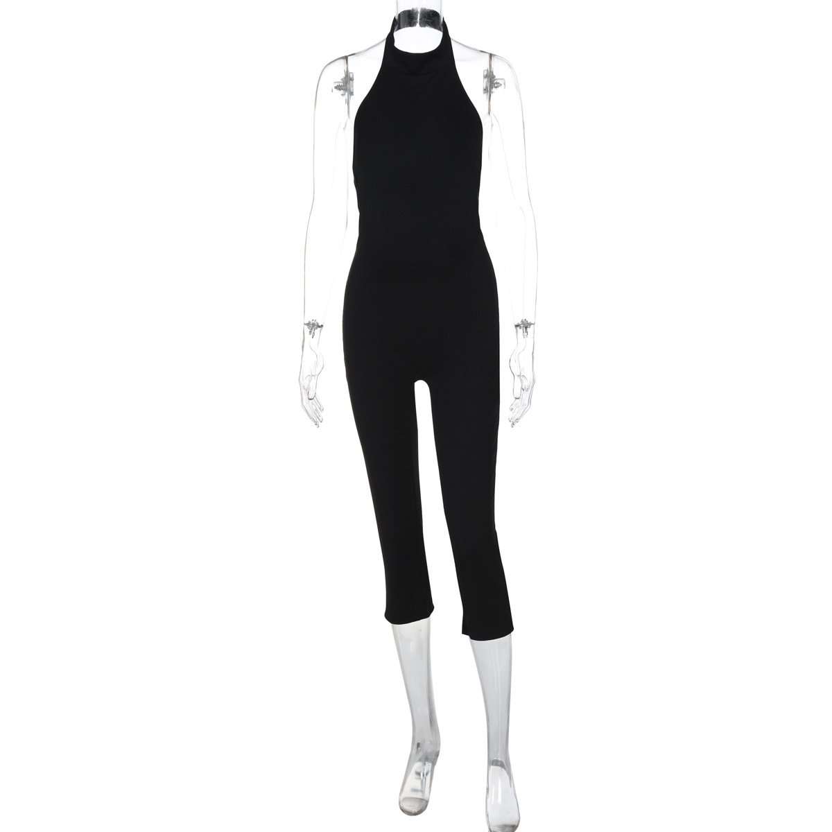 Sleek Black Halter Cut-Out Jumpsuit image 3