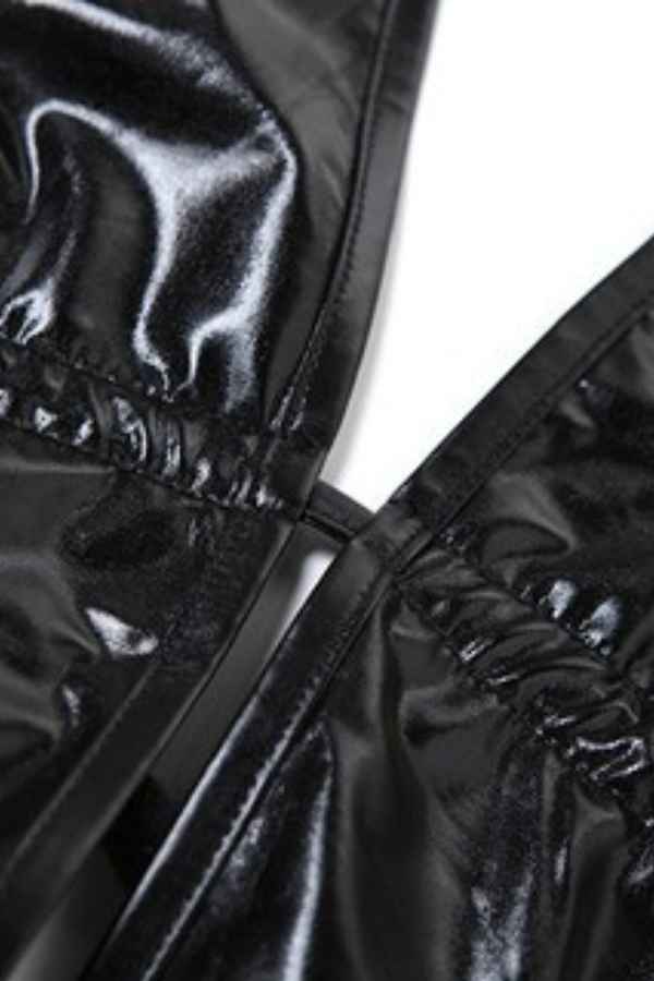 Sexy Halter Neck Deep-V PU Leather Backless Mini Dress image 6