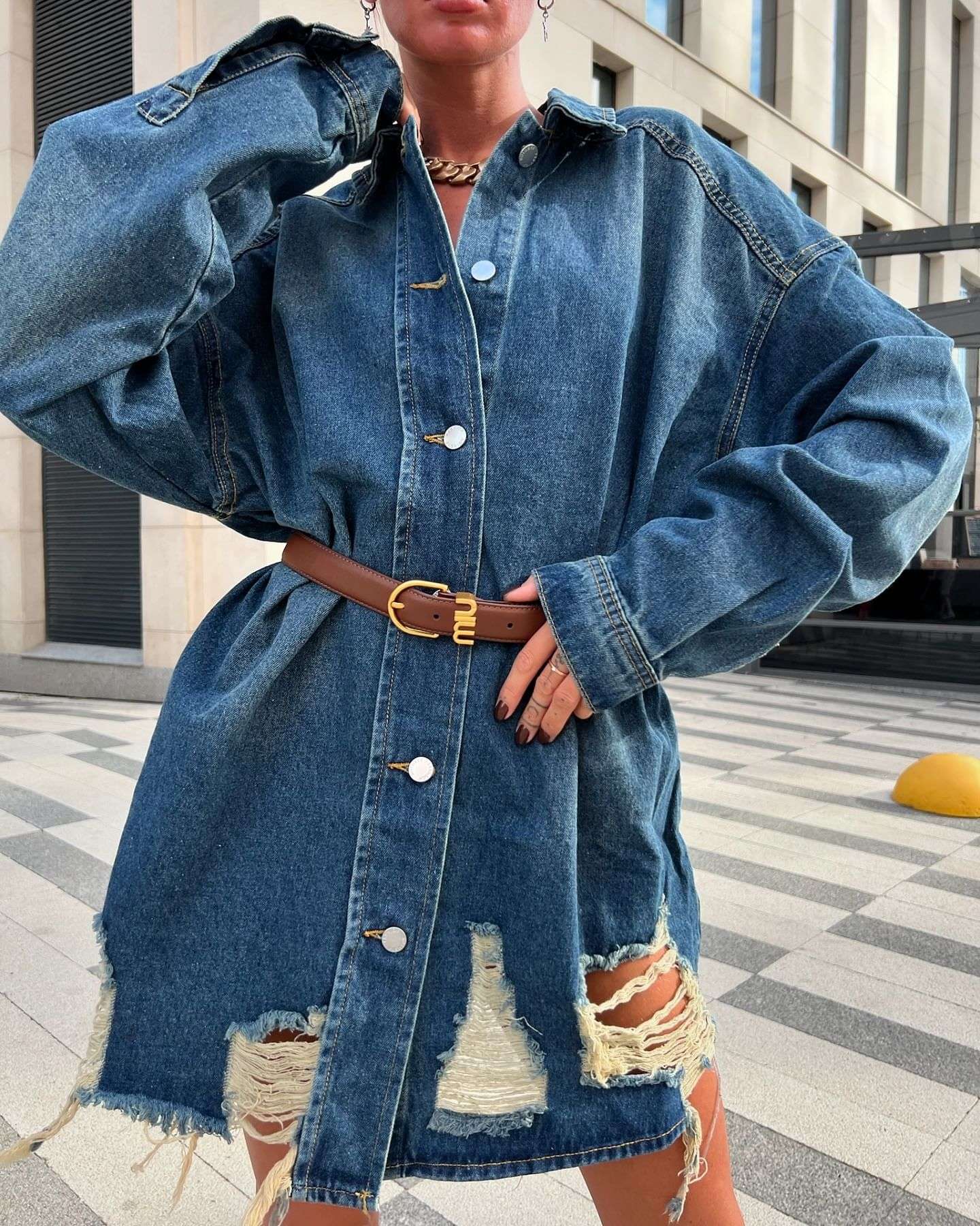 Fashion Loose Vintage Ragged Denim Dress image 0