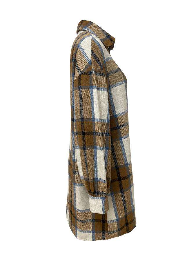 Contrast Color Plaid Long Sleeve Boyfriend Coat image 2