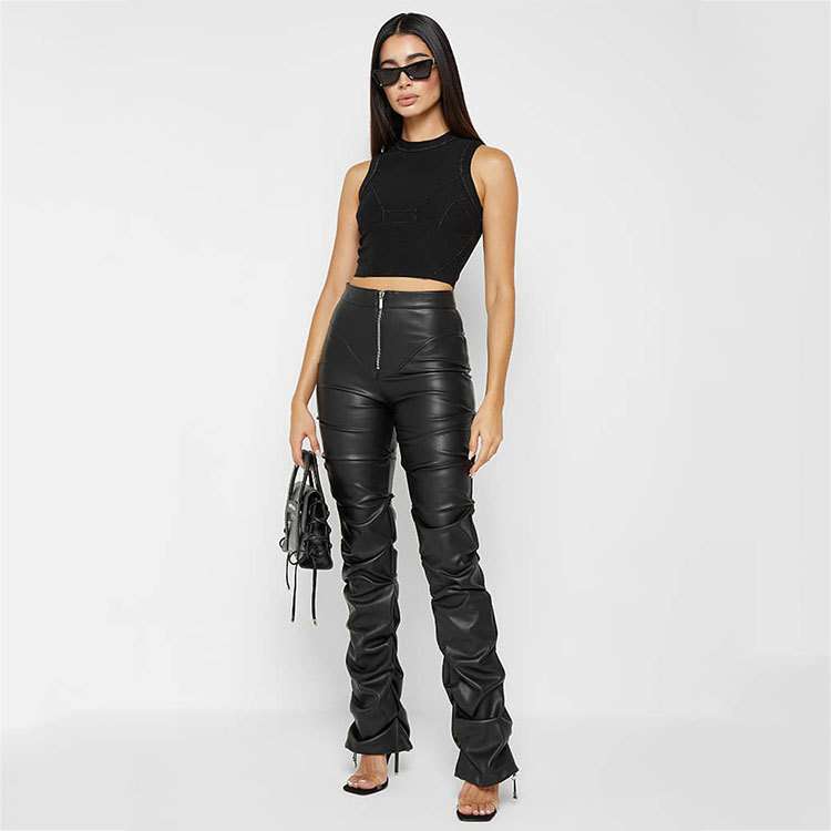 Fuax Leather Pants High Waisted Pants - S, Black image