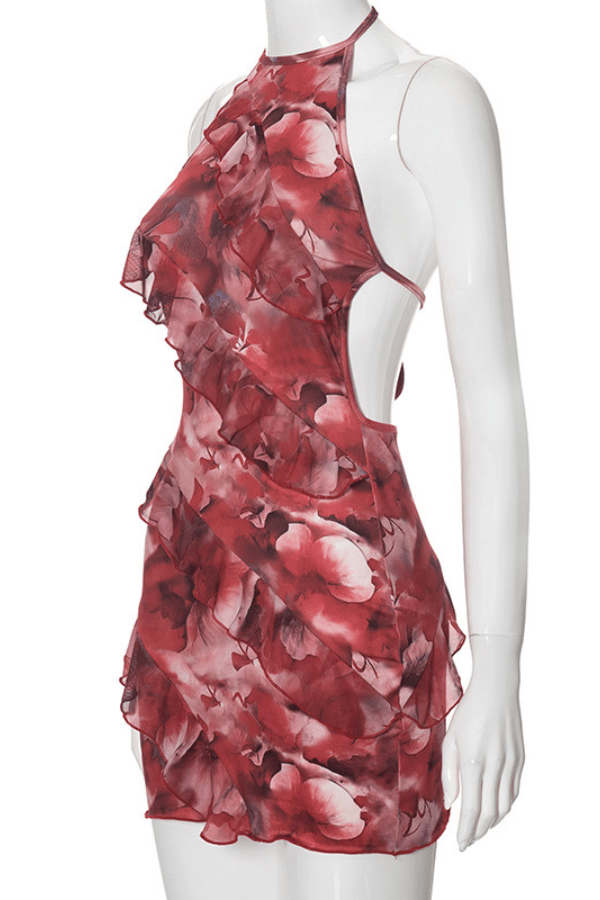 Floral Mesh Print Ruffle Dress image 4