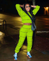 Casual Sweatsuit Long Sleeves Top & Pant Set - L, Lightsaber Green image
