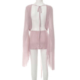 Deep V-Front Drape Dress with Flared Sleeves image 3