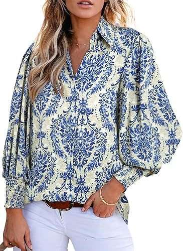 Long sleeve Floral print Casual Shirt - L, Multi Blue image