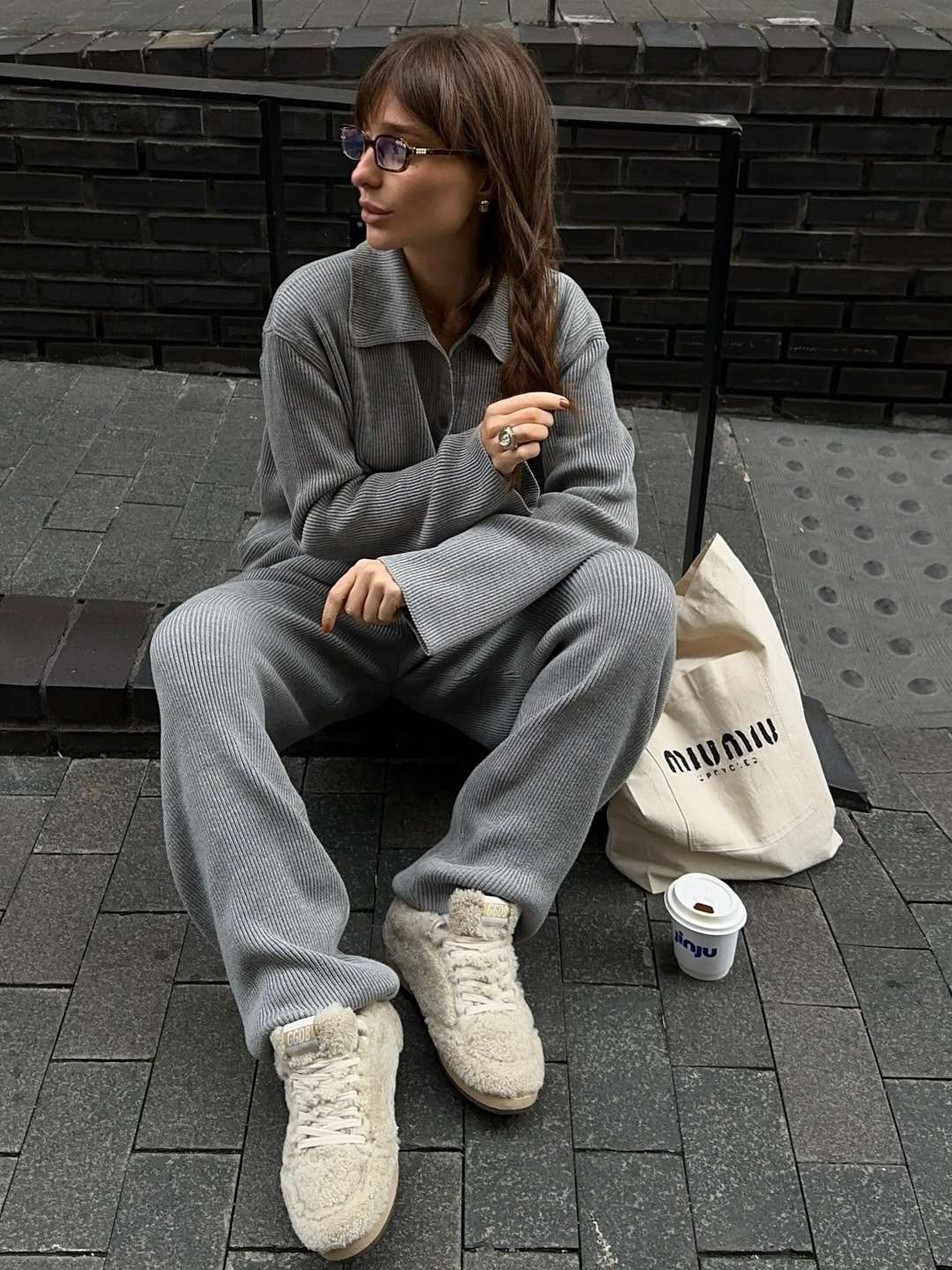 Cozy Gray Ribbed Lounge Set image 4