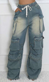 Distressed Wash Cargo Pants with Side Pockets image 6