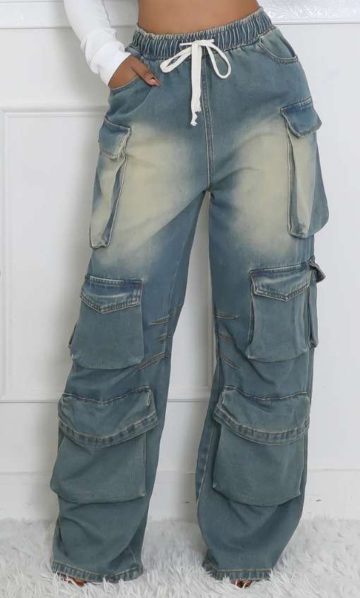 Distressed Wash Cargo Pants with Side Pockets image 6