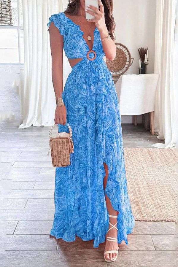 Cut-Out Maxi Dress with Ruffle Details image 1