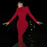 Elegant Ruched Maxi Dress - M, Red image