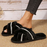 Faux Fur Slippers with Pearl Embellishments