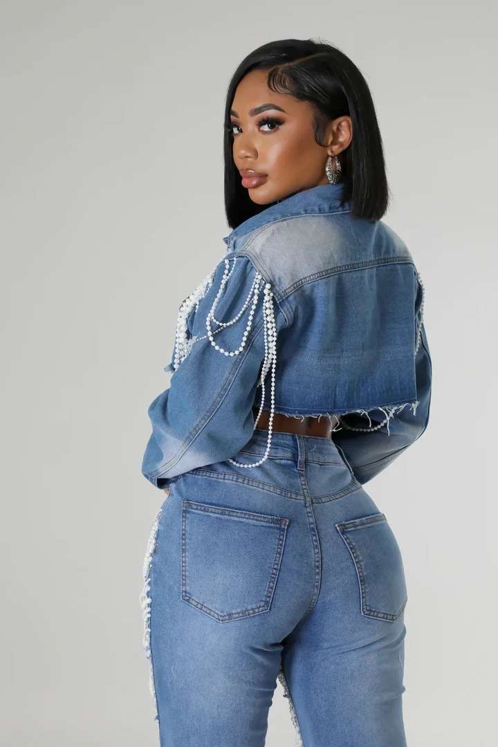 Chain Fashion Denim Coat Short Jacket image 3