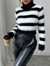 Fuzzy Striped Turtleneck Sweater image 3