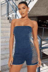Frayed Edge Strapless Denim Romper image 0