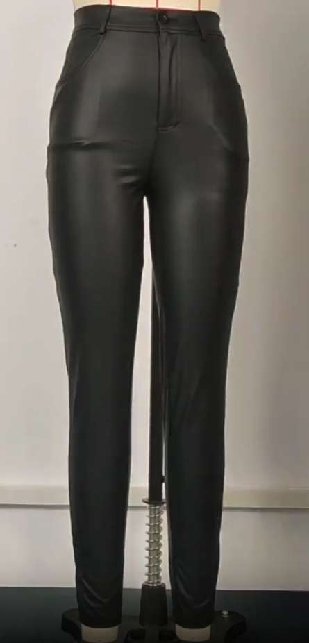Skinny Jeans High Waist  Pants PU Leather image 5