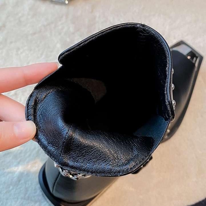 Metal Small Square Toe Chain Ankle Boots Women image 2