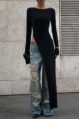 Black Asymmetrical Top - S, Black image