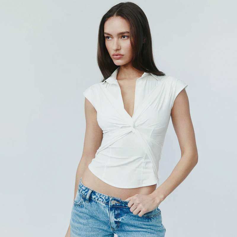 Sleeveless Twist-Front Blouse with Structured Details image 0