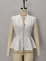 Sleeveless Smocked Waist Zipper Top image 6